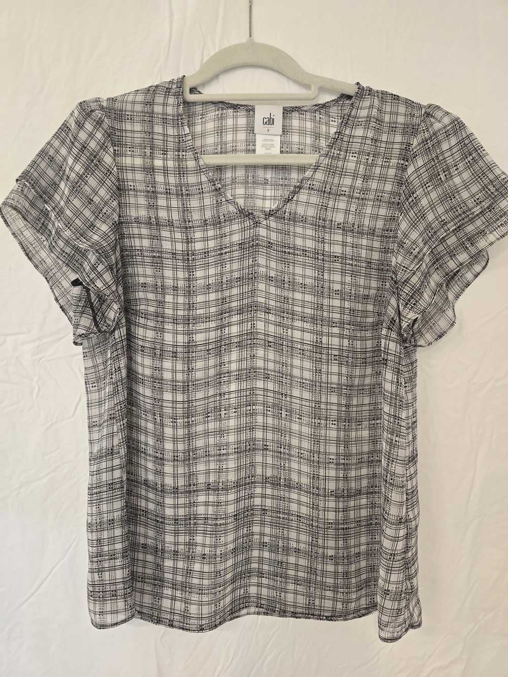 CAbi Black & White Plaid V-Neck Blouse
